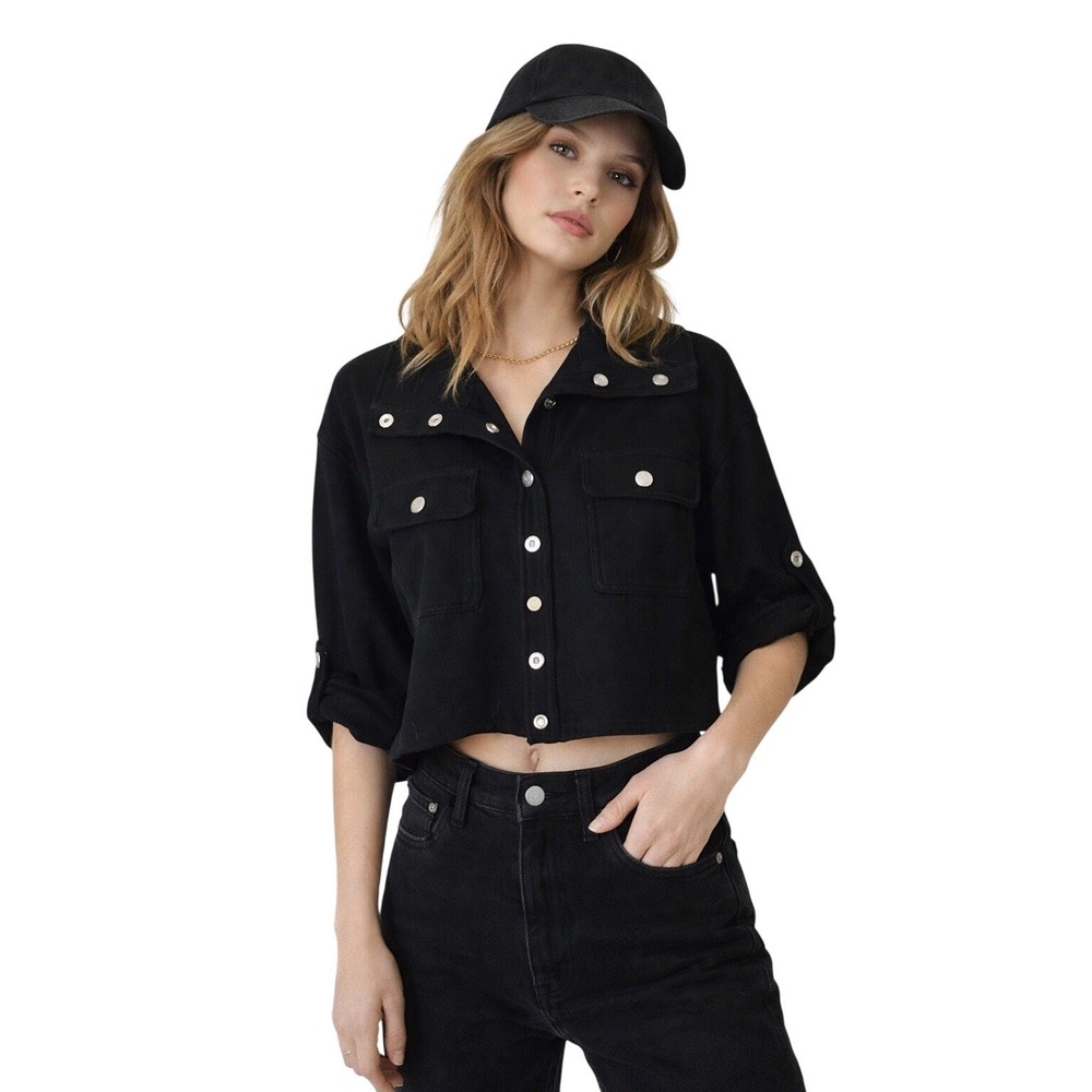 LAUREN RALPH LAUREN Black Cropped Top XS Minimalist Model Off-Duty Dark Feminine